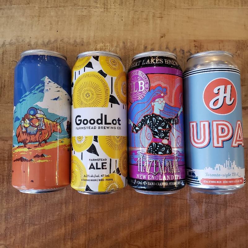 IPA Sampler  Collective Arts Ransack the Universe (6.8% ABV) Great Lakes Hazemama (7.0% ABV) Henderson's UPA (6.5% ABV) Goodlot Farmstead Ale (6.2% ABV)